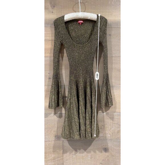 STAUD RAQUEL DRESS METALLIC GOLD LONG SLEEVE SIZE M - Picture 9 of 10